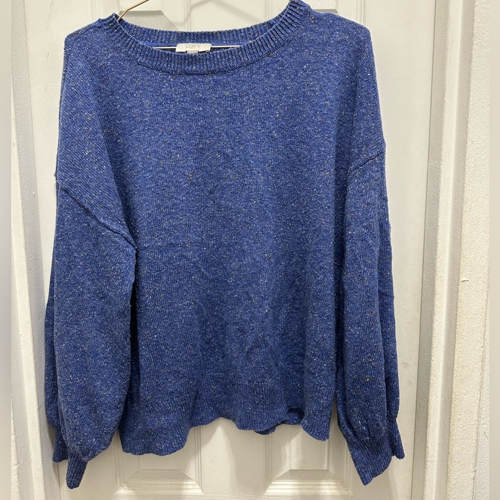 Casual blue sweater with flecks of color. Loft Outlet, size L.